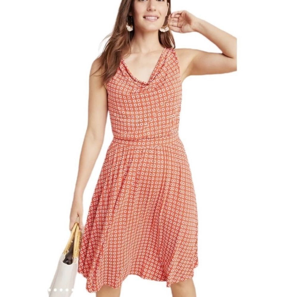 MAEVE Sleeveless Floral Print Midi Dress Cowl Neck Orange White L